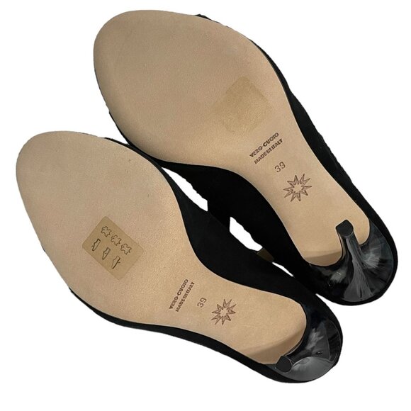 Marchesa Womens Heels Size 39 Suede Leather Criss Cross Whipstitch Trim Straps - Picture 10 of 11